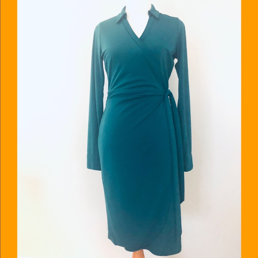 Teal faux wrap dress